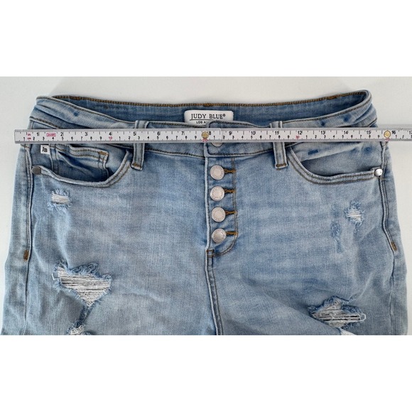 Judy Blue Pants - Judy Blue Distressed Denim Button Fly Shorts Light Wash High Rise Women's L EUC
